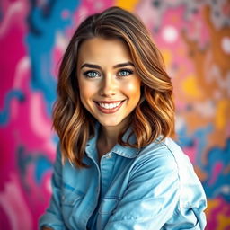 A vibrant and eye-catching profile picture featuring a person with a warm smile, against a colorful abstract background