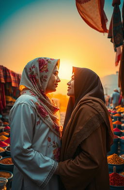 A poignant scene depicting a forbidden love story between two young adults from different Muslim backgrounds
