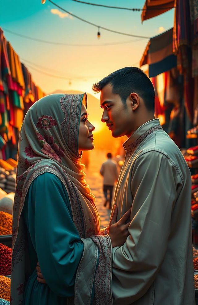 A poignant scene depicting a forbidden love story between two young adults from different Muslim backgrounds