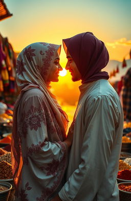 A poignant scene depicting a forbidden love story between two young adults from different Muslim backgrounds