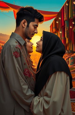 A poignant scene depicting a forbidden love story between two young adults from different Muslim backgrounds