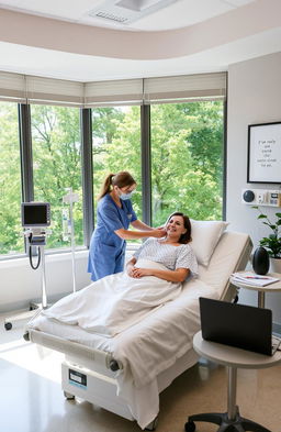 A serene healthcare setting with a modern hospital room