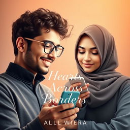 A beautifully designed novel cover that captures the essence of long-distance online love between two Muslims