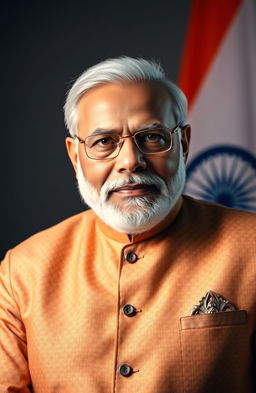 A portrait of Narendra Modi, the Prime Minister of India, depicted in a dignified and powerful stance