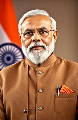 A portrait of Narendra Modi, the Prime Minister of India, depicted in a dignified and powerful stance