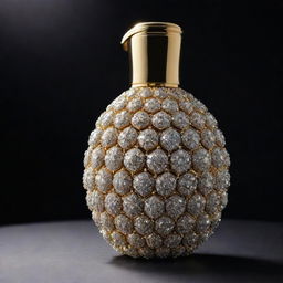 A luxurious hand grenade adorned with gleaming diamonds, sparkling under soft light, creating a contrasting visual of danger and opulence.