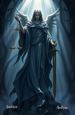A dramatic and striking scene depicting the theme of justice, heavily inspired by the artwork of Aesthyqa