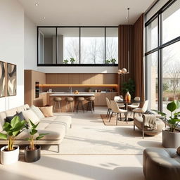 A beautifully designed living room with an integrated kitchen, fitting perfectly into a space of 7x9 meters