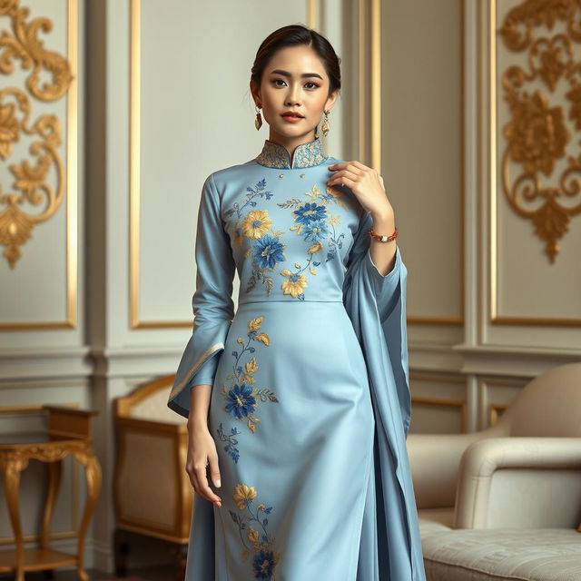 A stunning and fashionable baju (Malaysian traditional dress) designed for a modern aesthetic