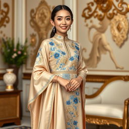 A stunning and fashionable baju (Malaysian traditional dress) designed for a modern aesthetic