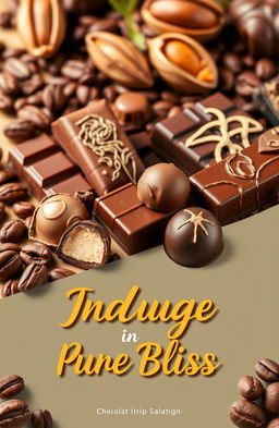 A vibrant and appealing cover page for a chocolate marketing campaign, showcasing an assortment of delectable chocolate treats