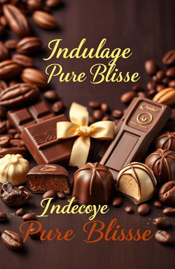 A vibrant and appealing cover page for a chocolate marketing campaign, showcasing an assortment of delectable chocolate treats