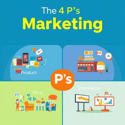 A professional and engaging cover page illustrating the 4 P's of marketing: Product, Price, Place, and Promotion