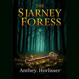 A captivating book cover design featuring a mysterious forest with tall, dark trees casting intricate shadows