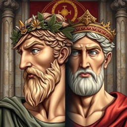 A detailed and artistic representation of Janus, the two-faced god of ancient Roman mythology