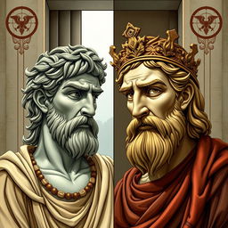 A detailed and artistic representation of Janus, the two-faced god of ancient Roman mythology