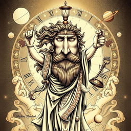 A striking and intricate illustration of Janus, the two-faced god of ancient Roman mythology
