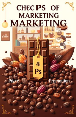 A visually engaging cover page that creatively illustrates the 4 Ps of Marketing (Product, Price, Place, Promotion) using chocolate as the central theme