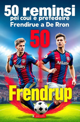 A creative book cover design titled "50 motivi per cui preferire Frendrup a De Roon" featuring a dynamic composition highlighting the Genoa footballer Frendrup on one side, dressed in his Genoa jersey, displaying an energetic and confident pose