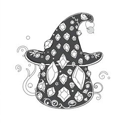 A black-and-white coloring page illustration featuring a small magical hat from a fantasy world