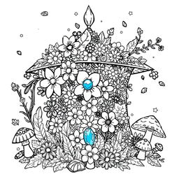 A whimsical coloring page illustration featuring a magical square-shaped hat from a fantasy world
