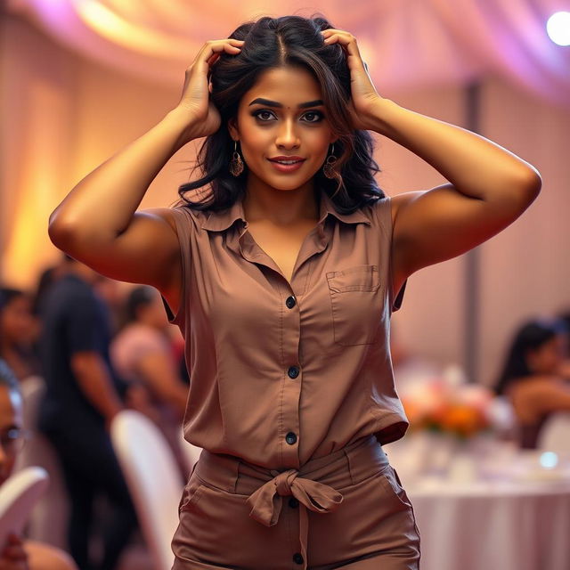 A full body shot of a very beautiful Indian woman, aged 25, at an event