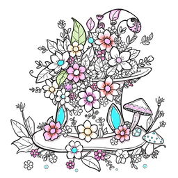 A unique and imaginative coloring page illustration featuring a magical hat from a fantasy world
