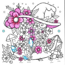 A unique and imaginative coloring page illustration featuring a magical hat from a fantasy world