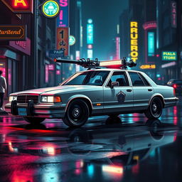 A 1993 Crown Victoria police car featuring a low-profile LED light bar, with sleek custom black wheels
