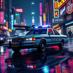 A 1993 Crown Victoria police car featuring a low-profile LED light bar, with sleek custom black wheels