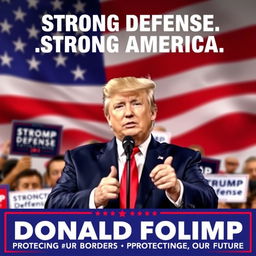 A political campaign poster for Donald Trump focusing on defensive policy