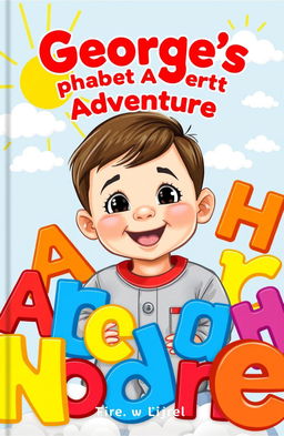 A cheerful and vibrant children's book cover featuring a 2-year-old toddler named George, surrounded by colorful, oversized letters of the alphabet