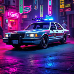 A 1993 Crown Victoria police car featuring a low-profile LED light bar and custom black wheels