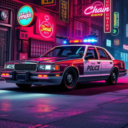 A 1993 Crown Victoria police car featuring a low-profile LED light bar and custom black wheels