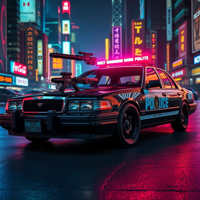 A 1993 Crown Victoria police car featuring a low-profile LED light bar and custom black wheels