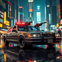 A 1993 Crown Victoria police car featuring a low-profile LED light bar and custom black wheels
