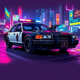 A 1993 Crown Victoria police car, featuring a low-profile LED light bar and custom black wheels