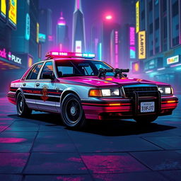A 1993 Crown Victoria police car, featuring a low-profile LED light bar and custom black wheels