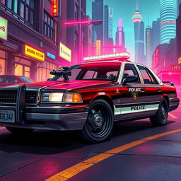 A 1993 Crown Victoria police car, featuring a low-profile LED light bar and custom black wheels