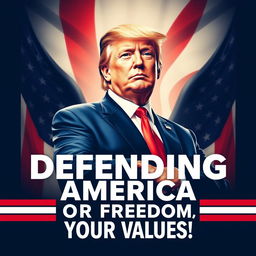 A bold and eye-catching campaign poster featuring Donald Trump