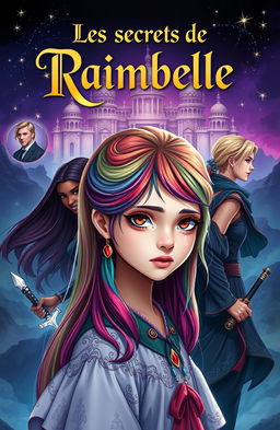 Title: "Les secrets de Raimbelle" at the top in an elegant, mysterious font, possibly in gold or white