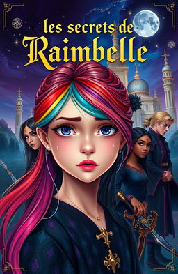 Title: "Les secrets de Raimbelle" at the top in an elegant, mysterious font, possibly in gold or white