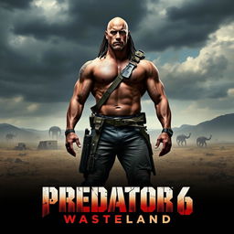 A thrilling teaser poster for 'PREDATOR 6: Wasteland', starring Dwayne Johnson as a rugged and determined protagonist