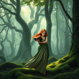 In an ancient, mist-laden forest, where towering trees wrapped in emerald vines stood sentinel over the secrets of time, a lone figure moved gracefully through the underbrush