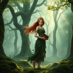 In an ancient, mist-laden forest, where towering trees wrapped in emerald vines stood sentinel over the secrets of time, a lone figure moved gracefully through the underbrush