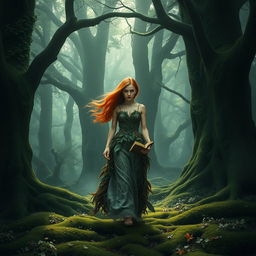 In an ancient, mist-laden forest, where towering trees wrapped in emerald vines stood sentinel over the secrets of time, a lone figure moved gracefully through the underbrush