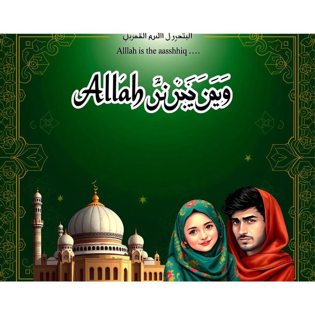 A beautifully designed first page for the novel titled in bold and italic Urdu font "اللہ کے عاشق" (Allah ke aashiq)