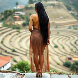 Stunning portrait photography showcasing a healthy, curvy 35-year-old Indian woman from the back view