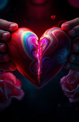 A close-up of a broken heart, artistically rendered in a dramatic and emotional style