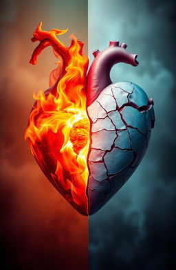 A captivating split composition featuring two distinct hearts